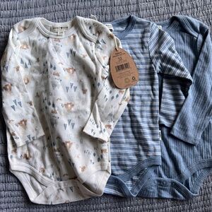 Rabbit and Bear 12 Month Blue and White Baby Onesies Set